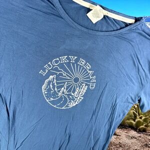 Lucky Brand T Shirt Men M Blue Graphic Desert‎ Scene Short Sleeve Casual Cowboy